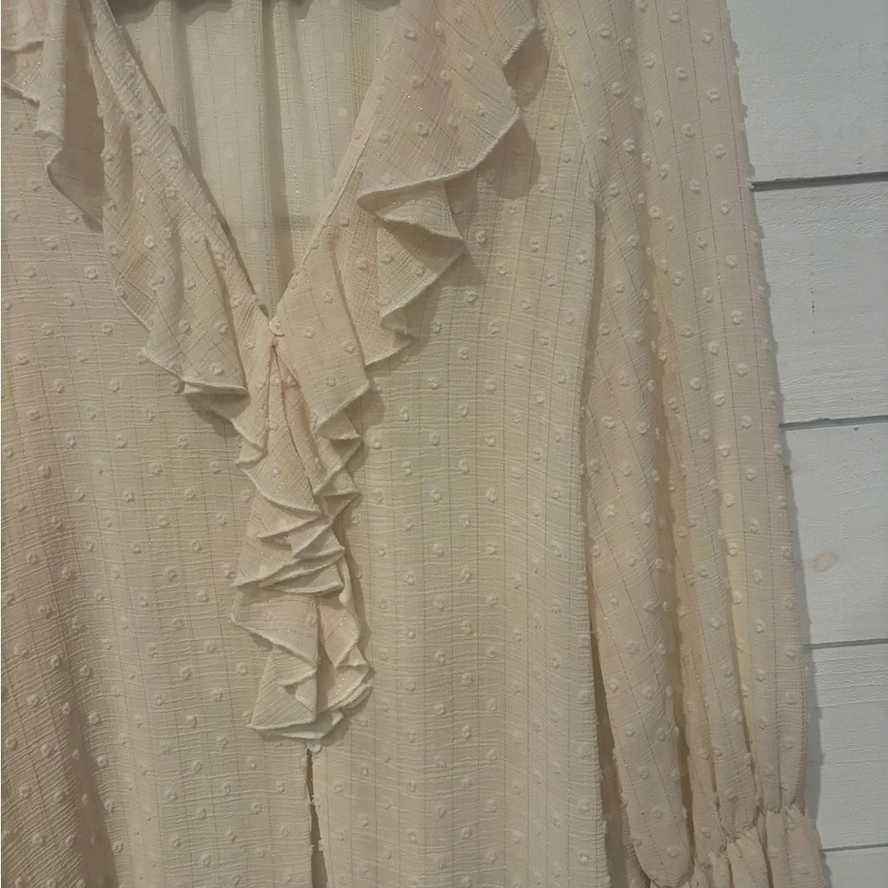 Zara Tan Ruffled 3/4 Sleeve Blouse ins size medium - Picture 11 of 13